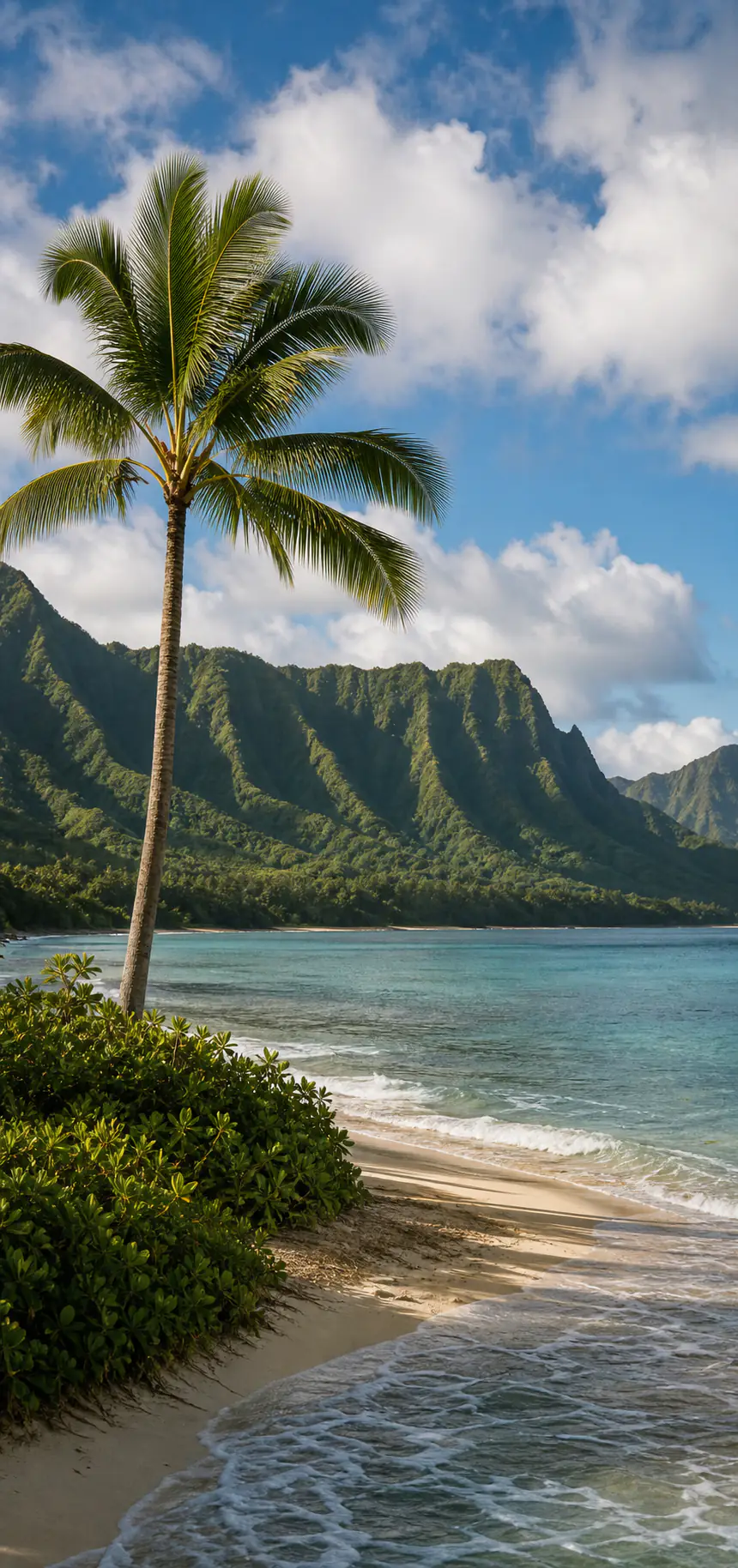 Hawaiian beach and volcanic ridge scenery