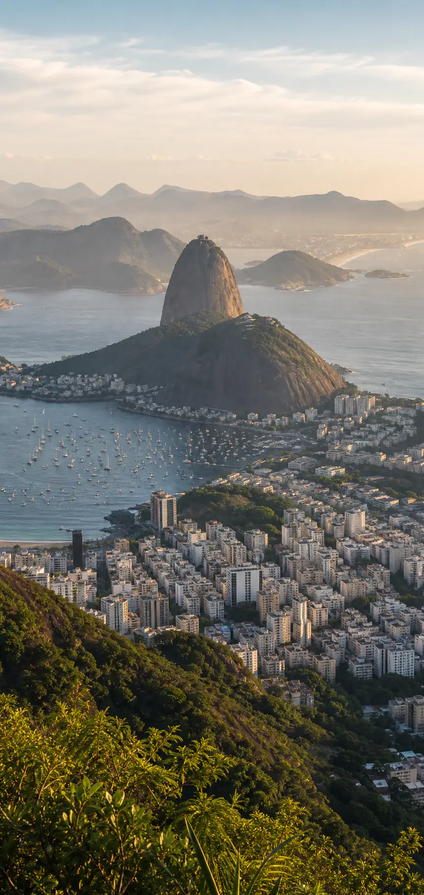 South American coastal city and mountain scenery