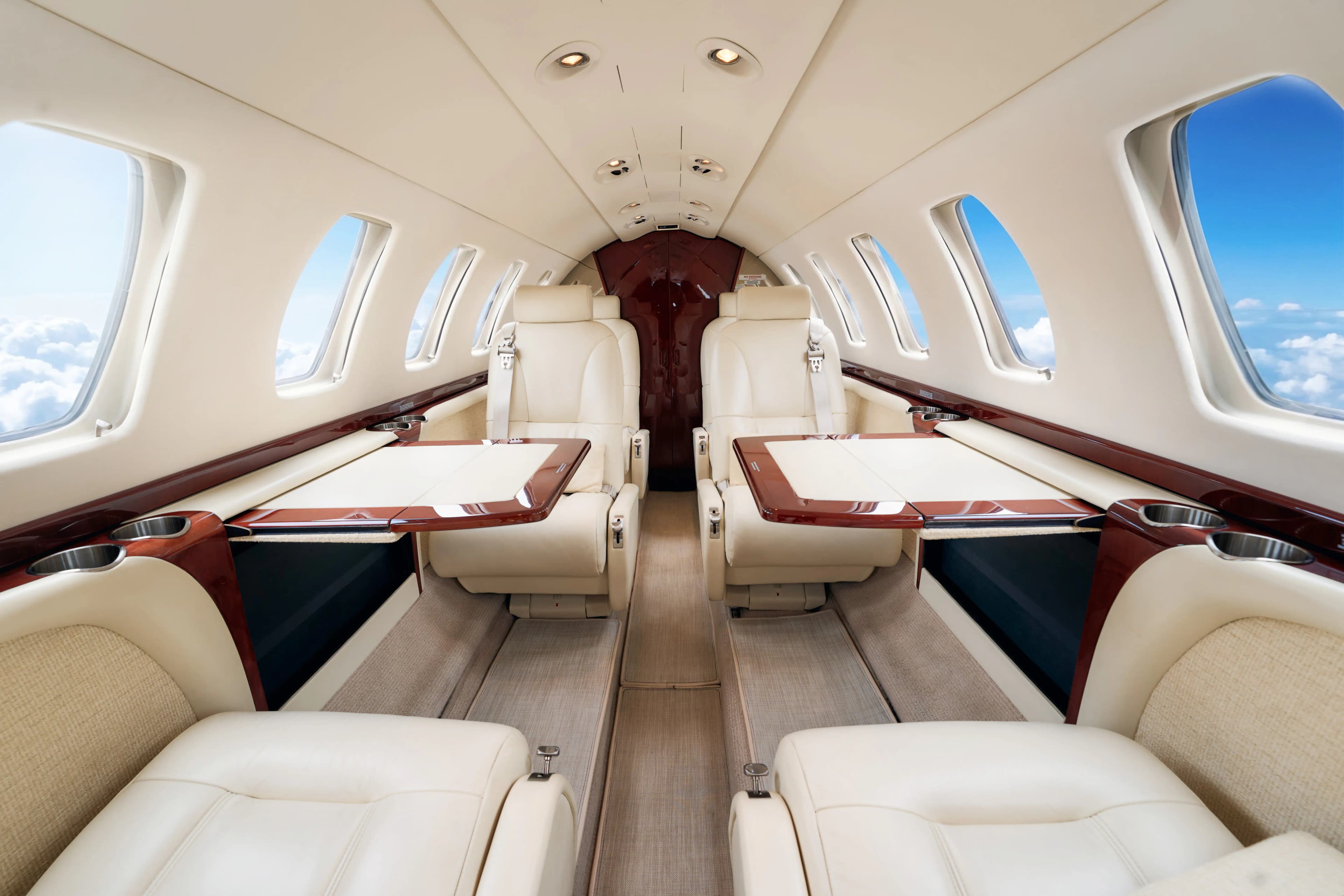 Citation CJ3 cabin with tables deployed