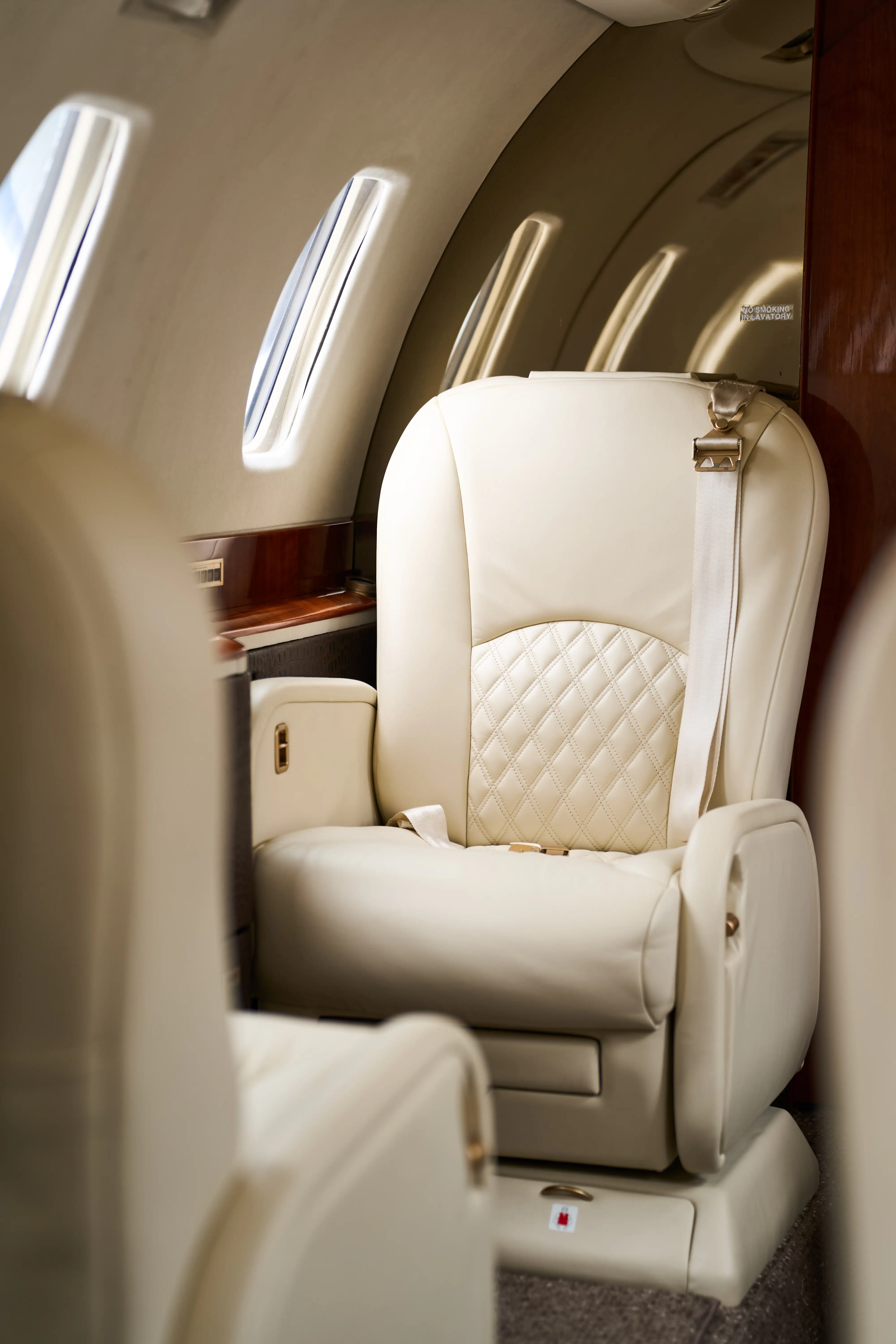 Private jet cabin seat with leather detail